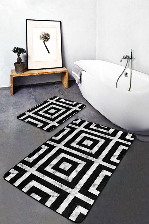 Set di 2 Tappetini da bagno antiscivolo Farah BPS129 Rectangle Multicolore, 100 x 60 cm / 60 x 50 cm