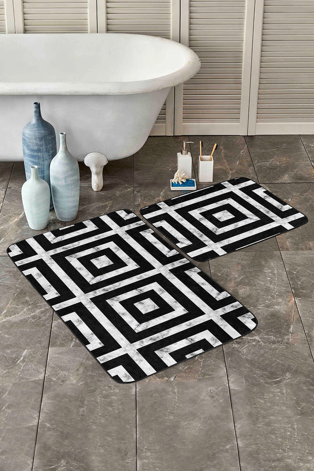 Set di 2 Tappetini da bagno antiscivolo Farah BPS129 Rectangle Multicolore, 100 x 60 cm / 60 x 50 cm (2)