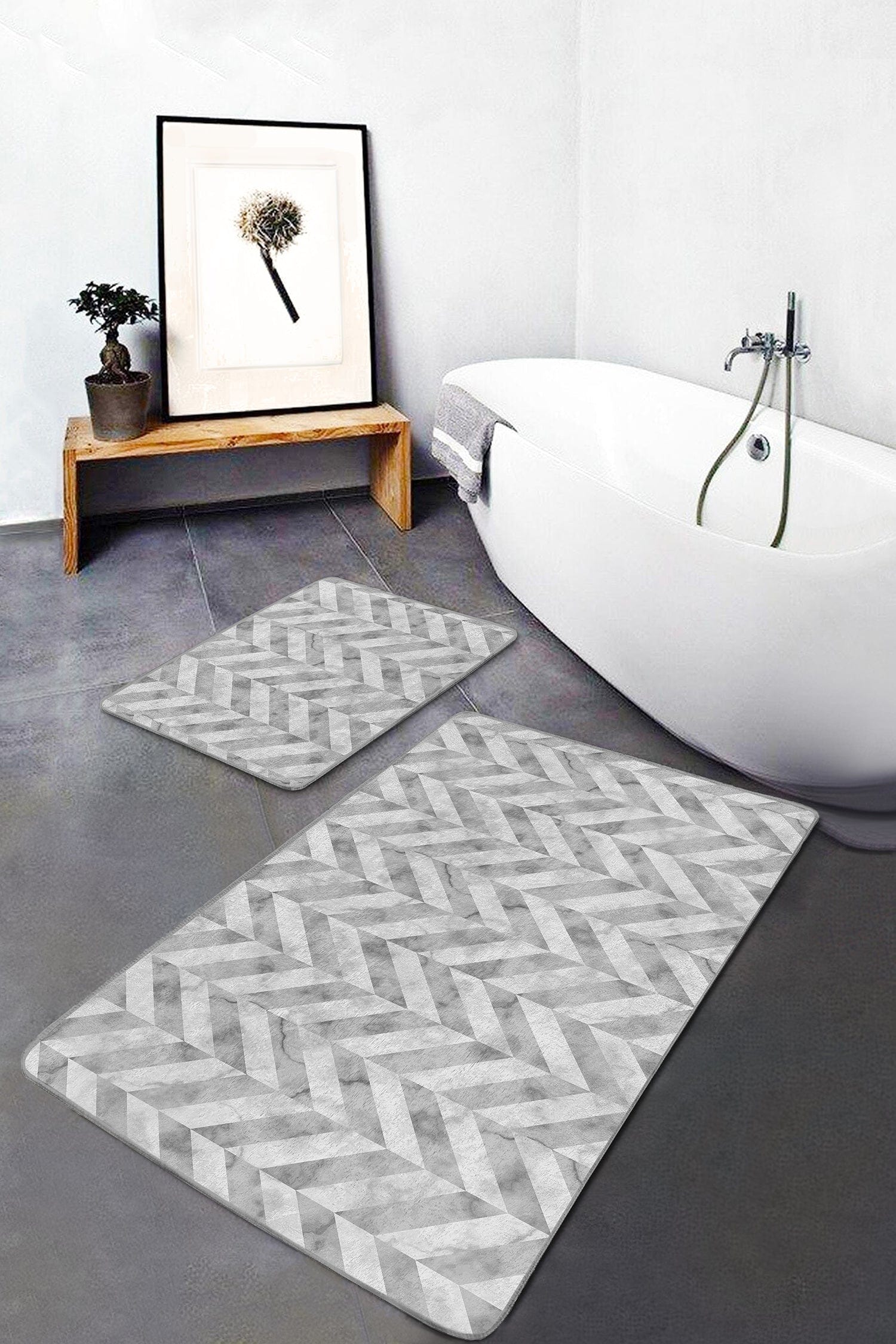 Set di 2 Tappetini da bagno antiscivolo Farah BPS130 Rectangle Multicolore, 100 x 60 cm / 60 x 50 cm (2)