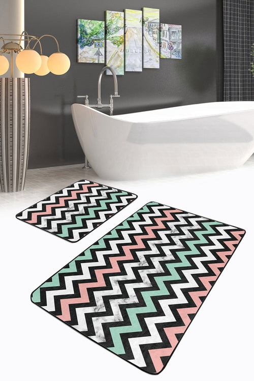 Set di 2 Tappetini da bagno antiscivolo Farah BPS132 Rectangle Multicolore, 100 x 60 cm / 60 x 50 cm