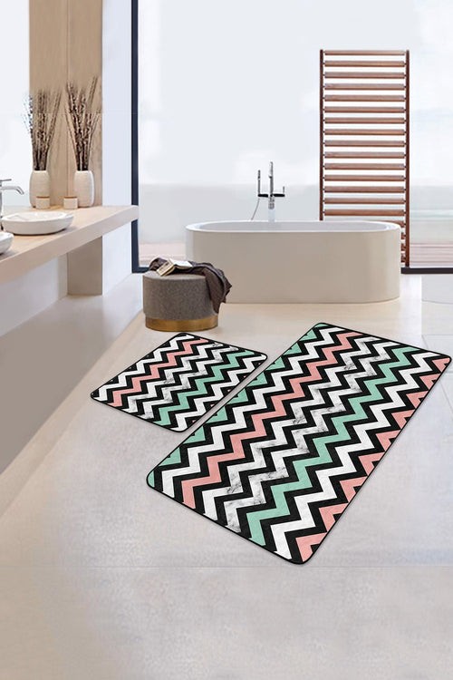 Set di 2 Tappetini da bagno antiscivolo Farah BPS132 Rectangle Multicolore, 100 x 60 cm / 60 x 50 cm (1)