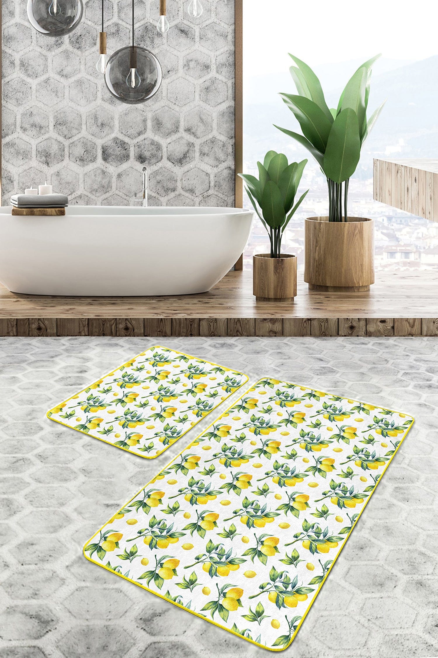 Set di 2 Tappetini da bagno antiscivolo Farah BPS133 Rectangle Multicolore, 100 x 60 cm / 60 x 50 cm (1)