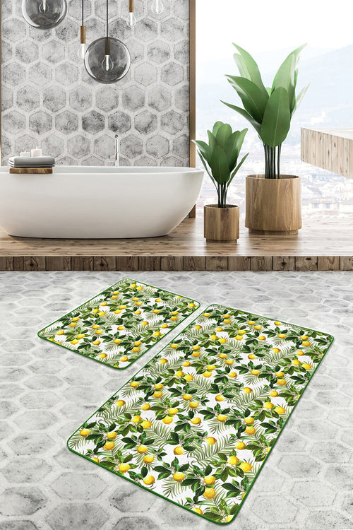 Hillkar Global Set di 2 Tappetini da bagno antiscivolo Farah BPS134 Rectangle Multicolore, 100 x 60 cm / 60 x 50 cm