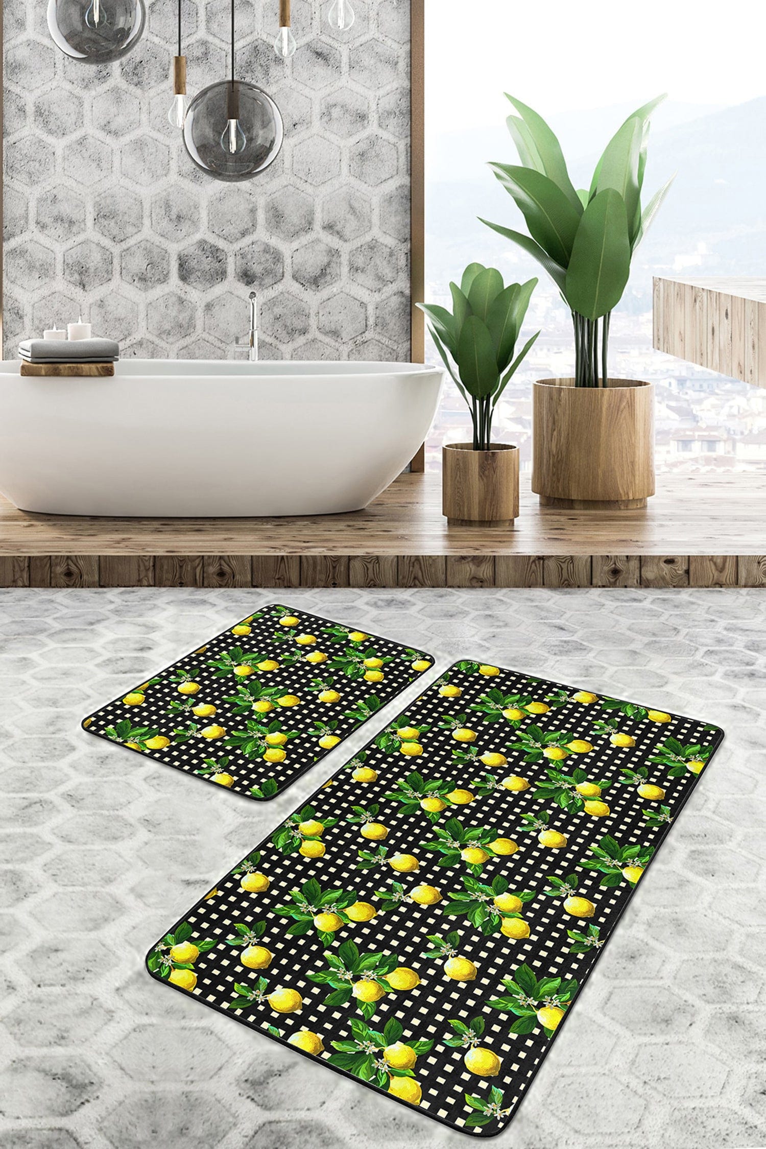 Set di 2 Tappetini da bagno antiscivolo Farah BPS135 Rectangle Multicolore, 100 x 60 cm / 60 x 50 cm (2)