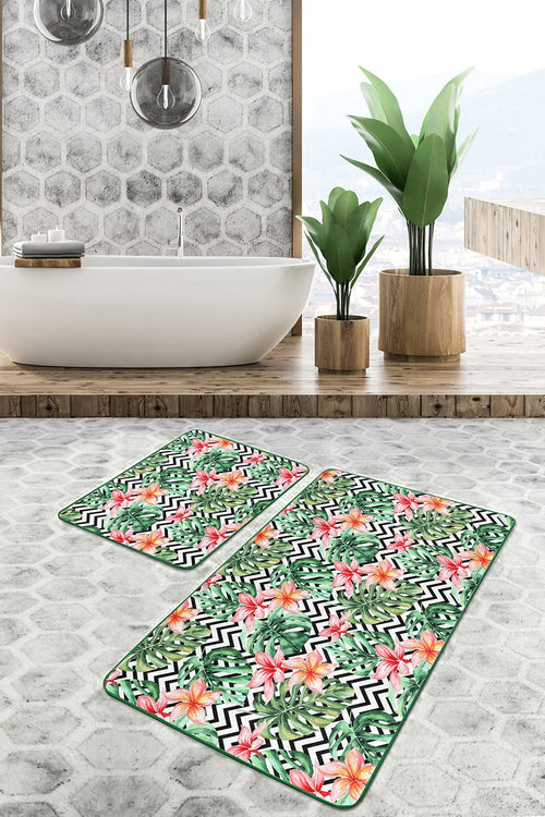 Set di 2 Tappetini da bagno antiscivolo Farah BPS137 Rectangle Multicolore, 100 x 60 cm / 60 x 50 cm (1)
