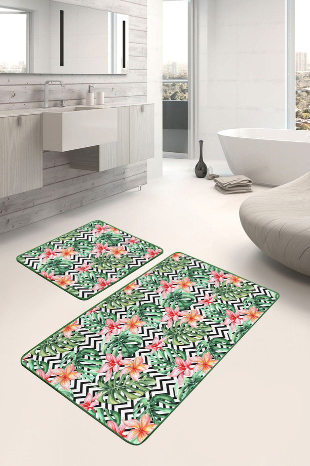 Set di 2 Tappetini da bagno antiscivolo Farah BPS137 Rectangle Multicolore, 100 x 60 cm / 60 x 50 cm (2)