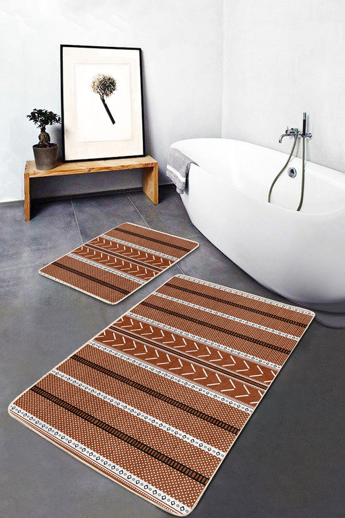 Set di 2 Tappetini da bagno antiscivolo Ferhat BPS367 Rectangle Multicolore, 100 x 60 cm / 60 x 50 cm