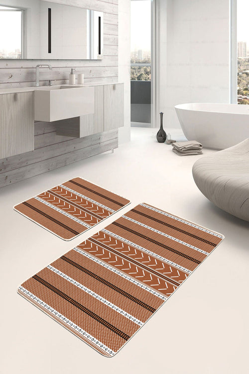 Set di 2 Tappetini da bagno antiscivolo Ferhat BPS367 Rectangle Multicolore, 100 x 60 cm / 60 x 50 cm (1)