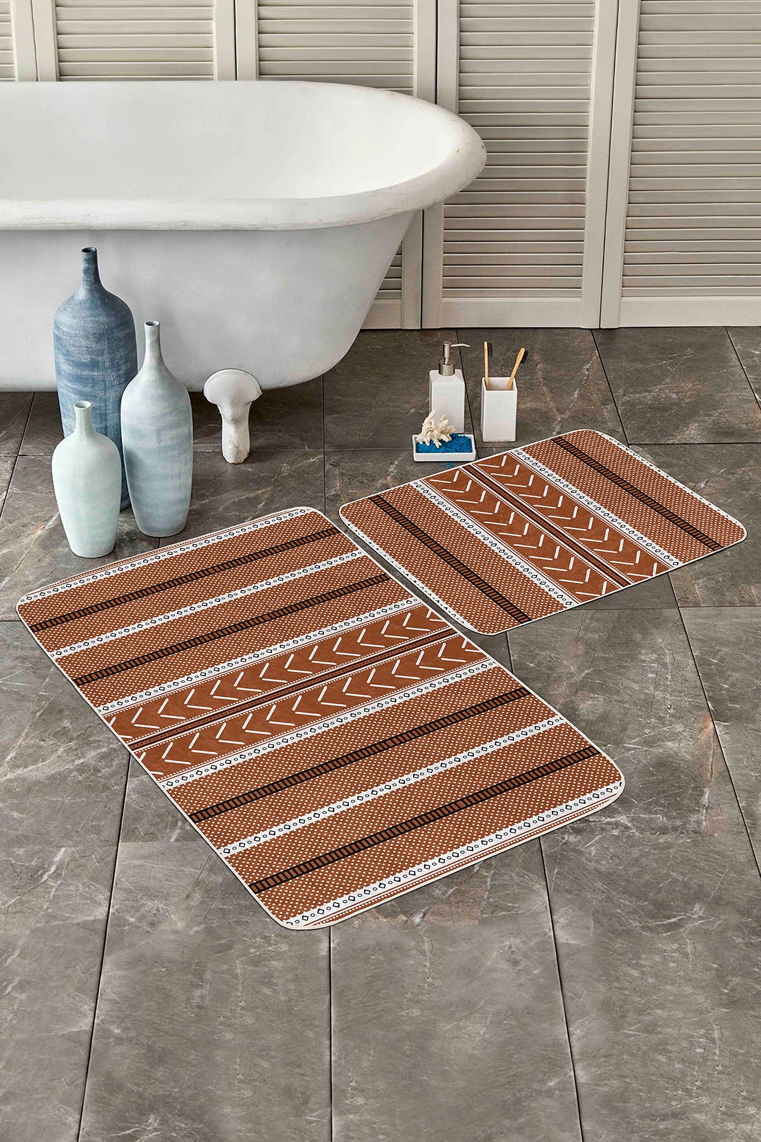 Set di 2 Tappetini da bagno antiscivolo Ferhat BPS367 Rectangle Multicolore, 100 x 60 cm / 60 x 50 cm (2)
