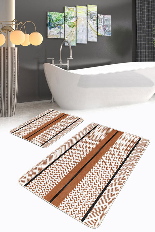 Set di 2 Tappetini da bagno antiscivolo Ferhat BPS368 Rectangle Multicolore, 100 x 60 cm / 60 x 50 cm