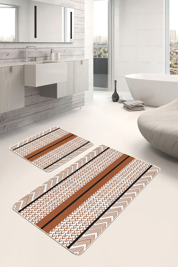 Set di 2 Tappetini da bagno antiscivolo Ferhat BPS368 Rectangle Multicolore, 100 x 60 cm / 60 x 50 cm (2)