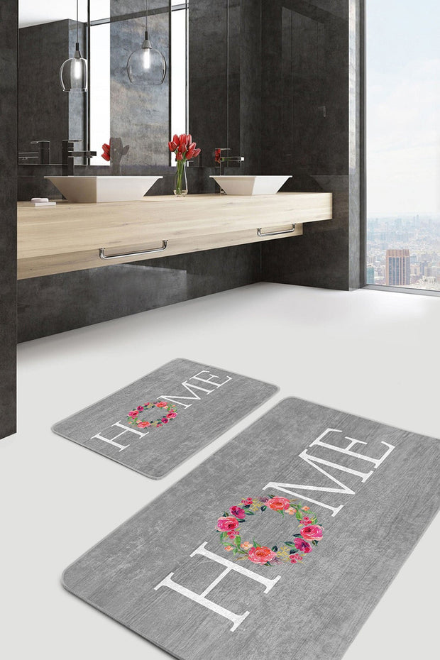 Set di 2 Tappetini da bagno antiscivolo Ferhat BPS371 Rectangle Multicolore, 100 x 60 cm / 60 x 50 cm (1)