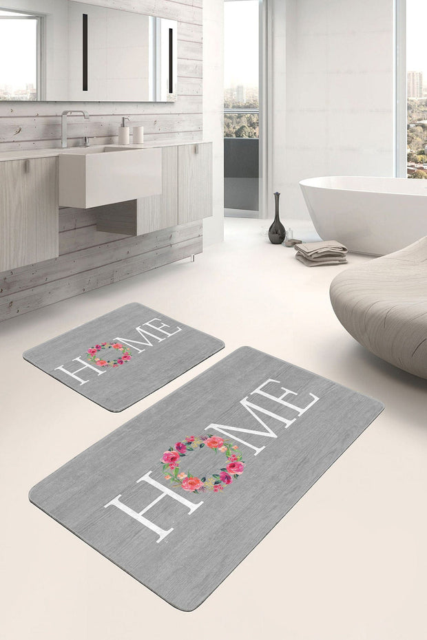 Set di 2 Tappetini da bagno antiscivolo Ferhat BPS371 Rectangle Multicolore, 100 x 60 cm / 60 x 50 cm (2)