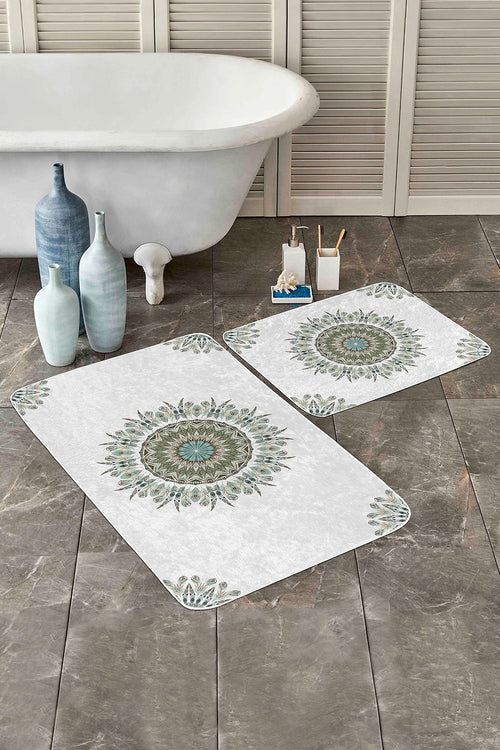 Set di 2 Tappetini da bagno antiscivolo Ferhat BPS372 Rectangle Multicolore, 100 x 60 cm / 60 x 50 cm