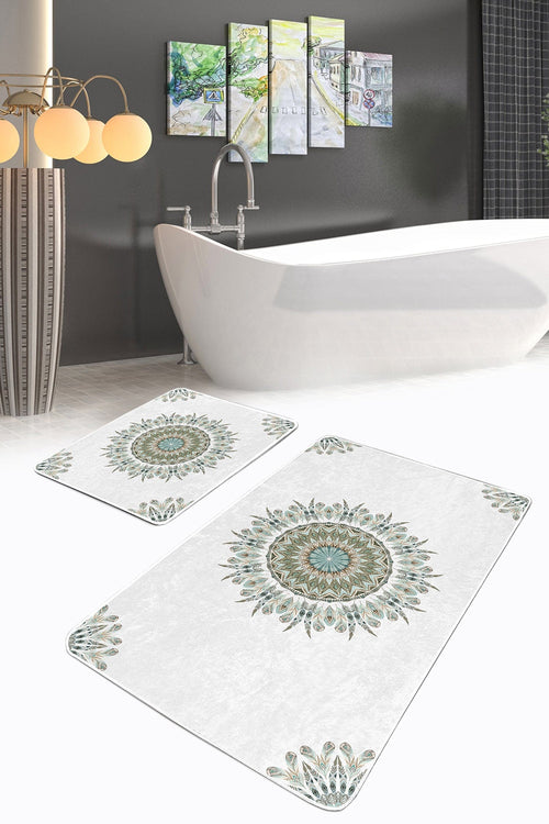 Set di 2 Tappetini da bagno antiscivolo Ferhat BPS372 Rectangle Multicolore, 100 x 60 cm / 60 x 50 cm (1)