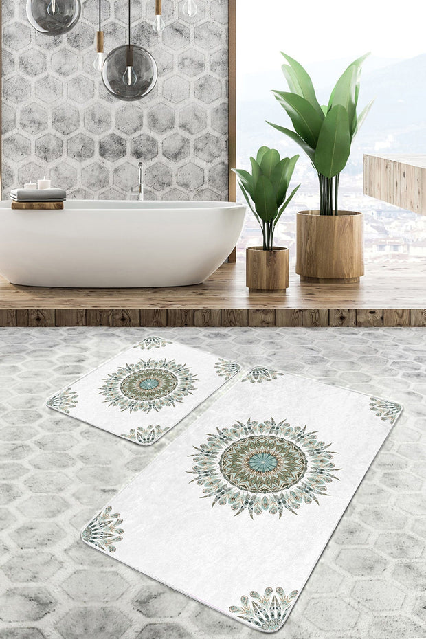 Set di 2 Tappetini da bagno antiscivolo Ferhat BPS372 Rectangle Multicolore, 100 x 60 cm / 60 x 50 cm (2)