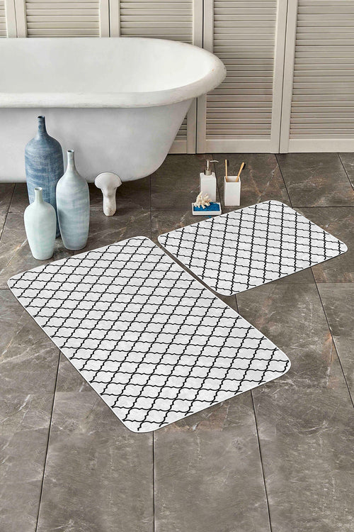 Set di 2 Tappetini da bagno antiscivolo Ferhat BPS373 Rectangle Multicolore, 100 x 60 cm / 60 x 50 cm