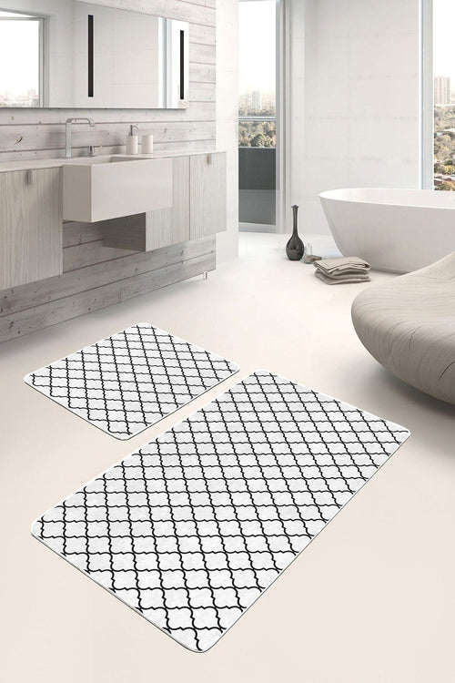 Set di 2 Tappetini da bagno antiscivolo Ferhat BPS373 Rectangle Multicolore, 100 x 60 cm / 60 x 50 cm (1)