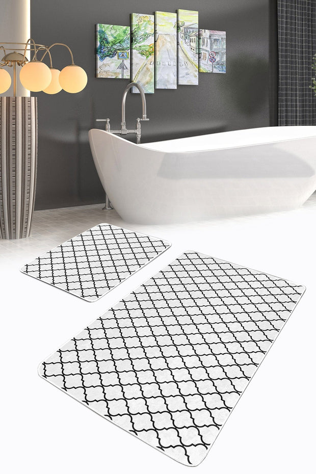 Set di 2 Tappetini da bagno antiscivolo Ferhat BPS373 Rectangle Multicolore, 100 x 60 cm / 60 x 50 cm (2)