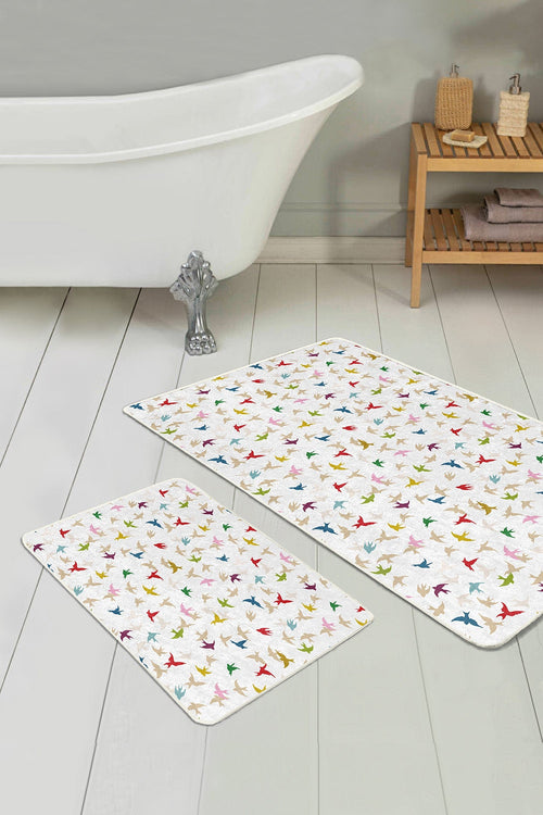 Set di 2 Tappetini da bagno antiscivolo Ferhat BPS374 Rectangle Multicolore, 100 x 60 cm / 60 x 50 cm