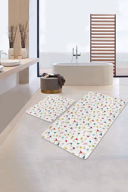 Set di 2 Tappetini da bagno antiscivolo Ferhat BPS374 Rectangle Multicolore, 100 x 60 cm / 60 x 50 cm (1)