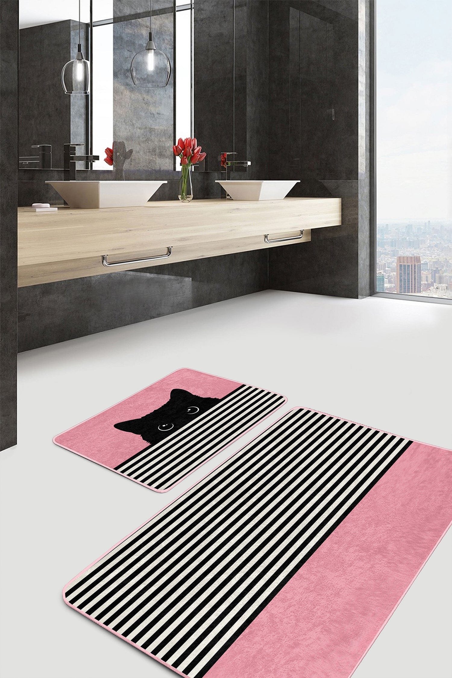 Set di 2 Tappetini da bagno antiscivolo Gulgun BPS437 Rectangle Multicolore, 100 x 60 cm / 60 x 50 cm (1)