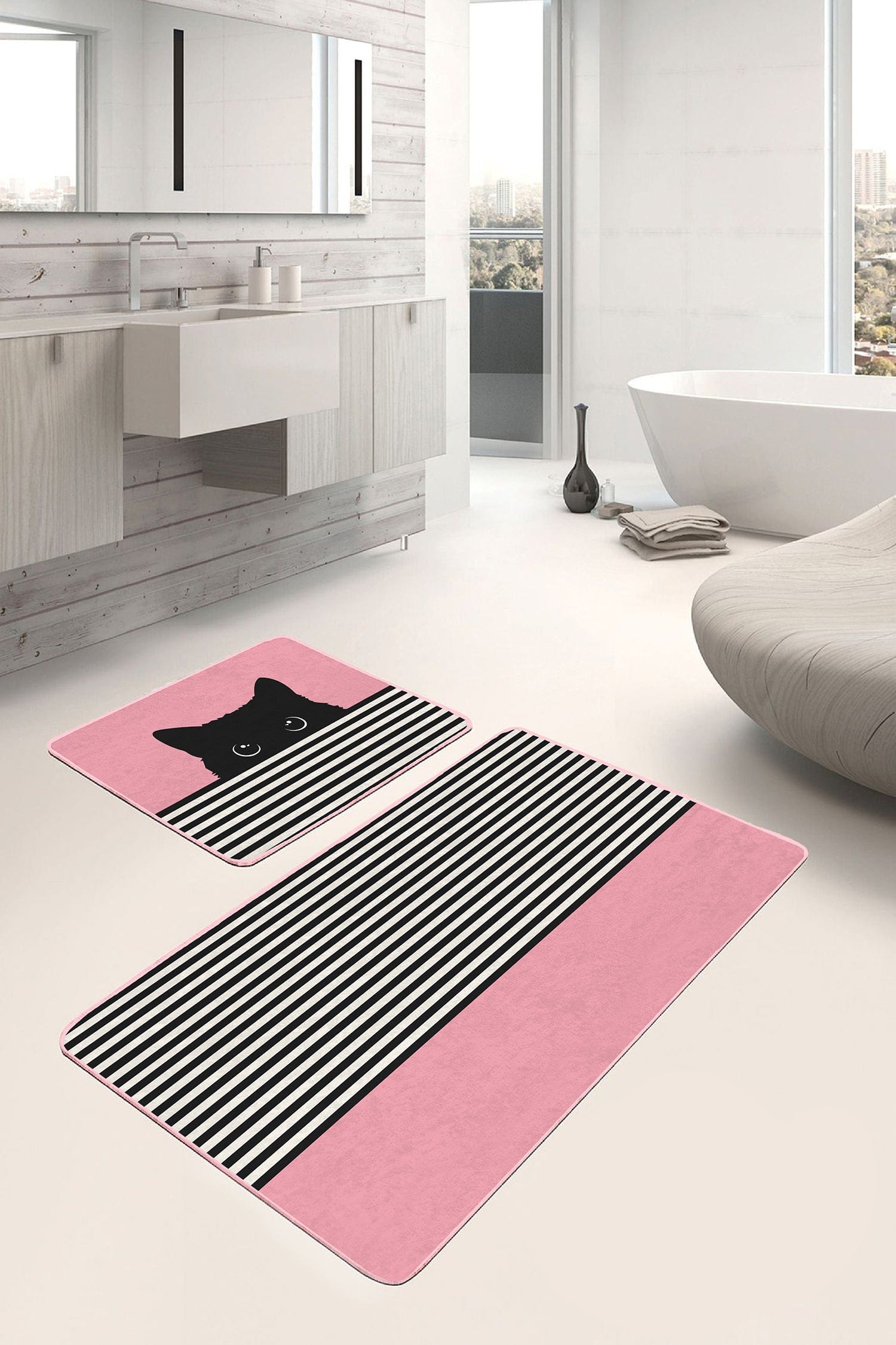 Set di 2 Tappetini da bagno antiscivolo Gulgun BPS437 Rectangle Multicolore, 100 x 60 cm / 60 x 50 cm (2)