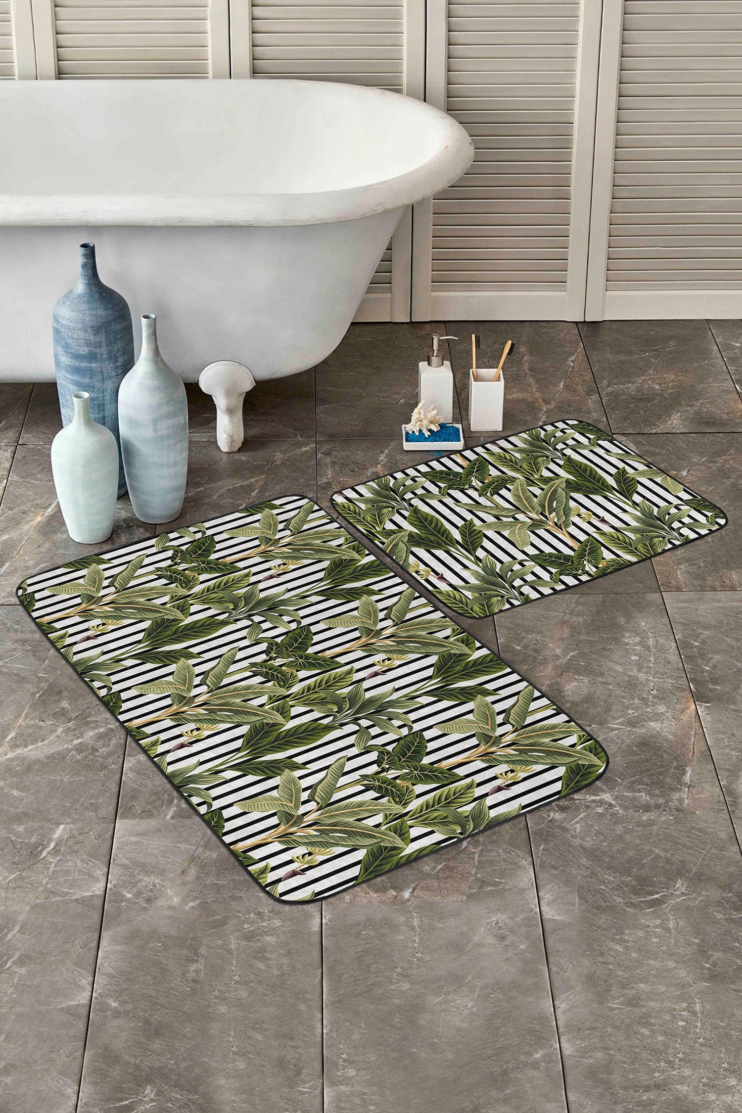 Set di 2 Tappetini da bagno antiscivolo Gulgun BPS438 Rectangle Multicolore, 100 x 60 cm / 60 x 50 cm (1)