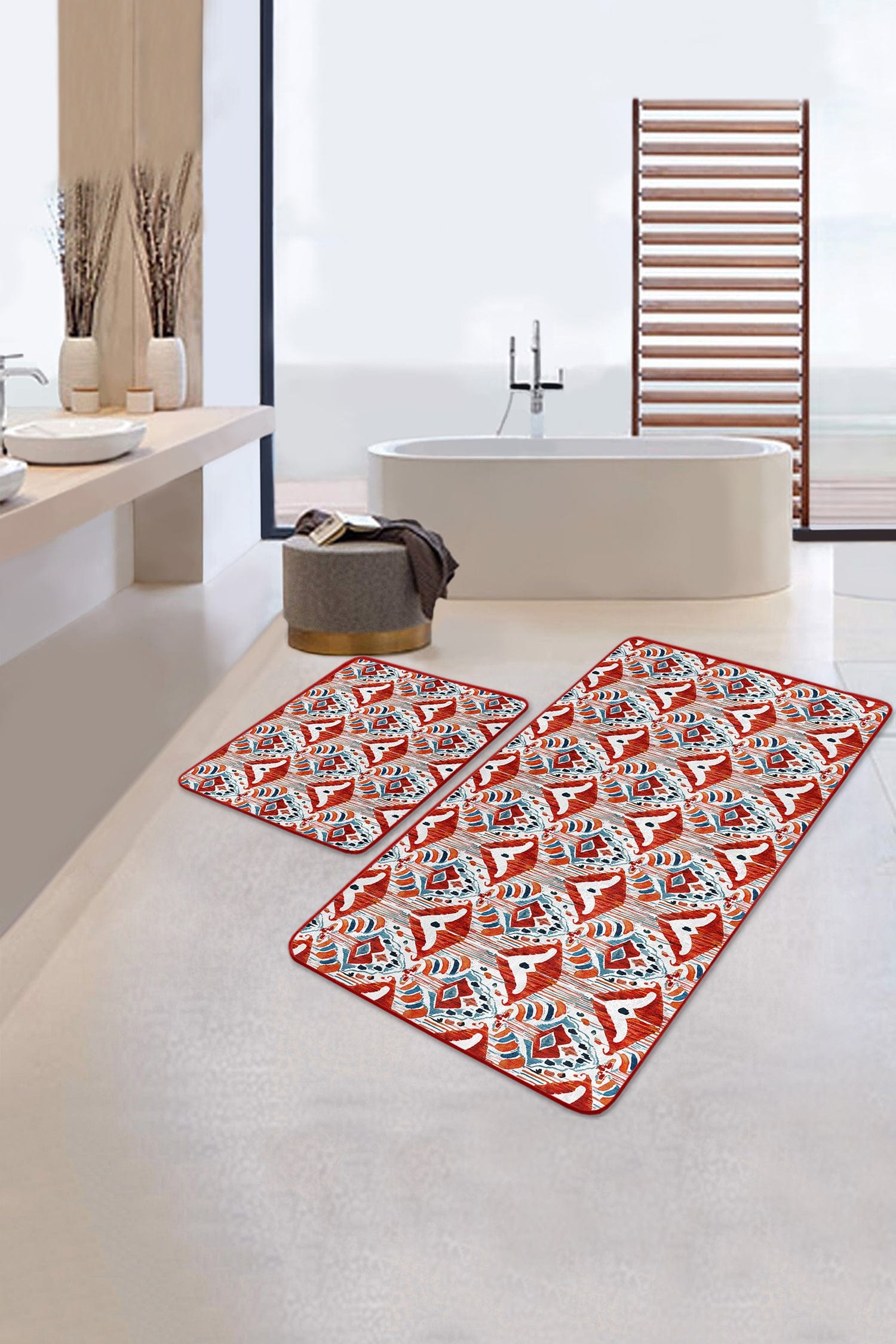 Set di 2 Tappetini da bagno antiscivolo Gulgun BPS442 Rectangle Multicolore, 100 x 60 cm / 60 x 50 cm
