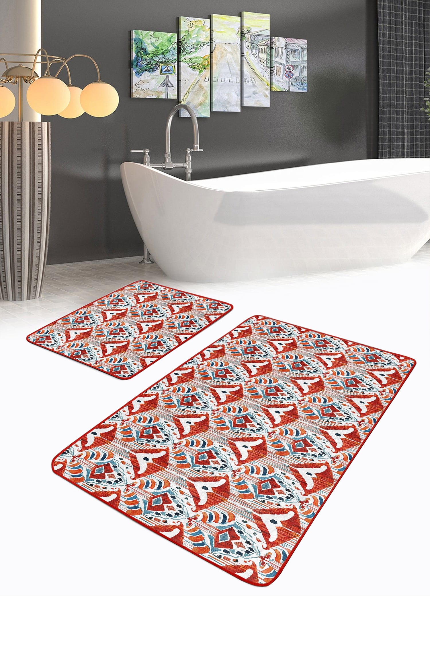 Set di 2 Tappetini da bagno antiscivolo Gulgun BPS442 Rectangle Multicolore, 100 x 60 cm / 60 x 50 cm (2)