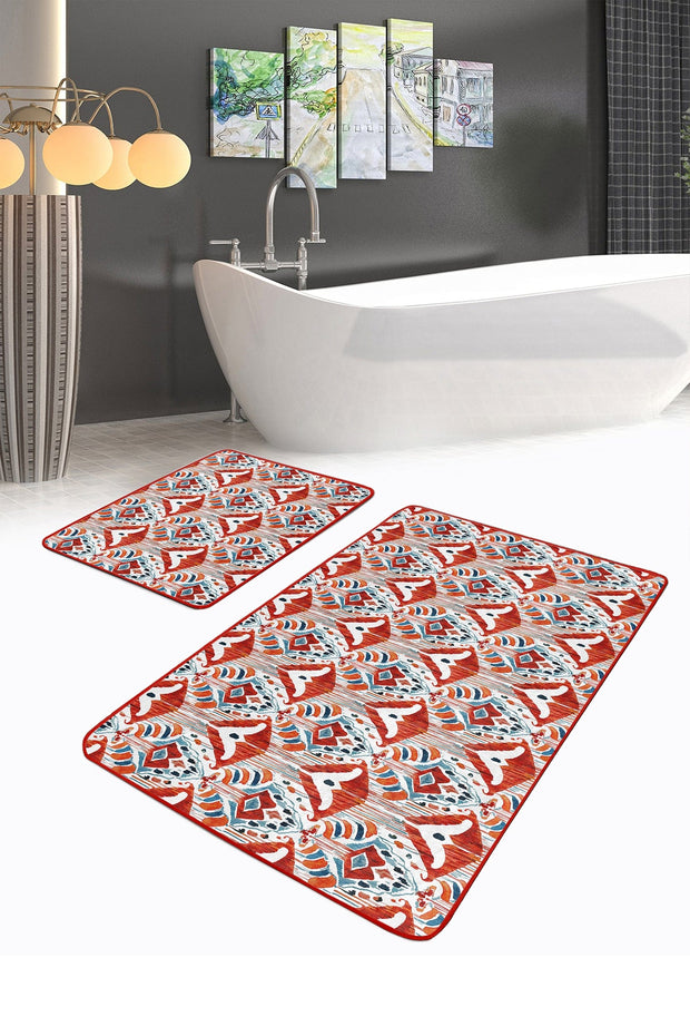 Set di 2 Tappetini da bagno antiscivolo Gulgun BPS442 Rectangle Multicolore, 100 x 60 cm / 60 x 50 cm (2)