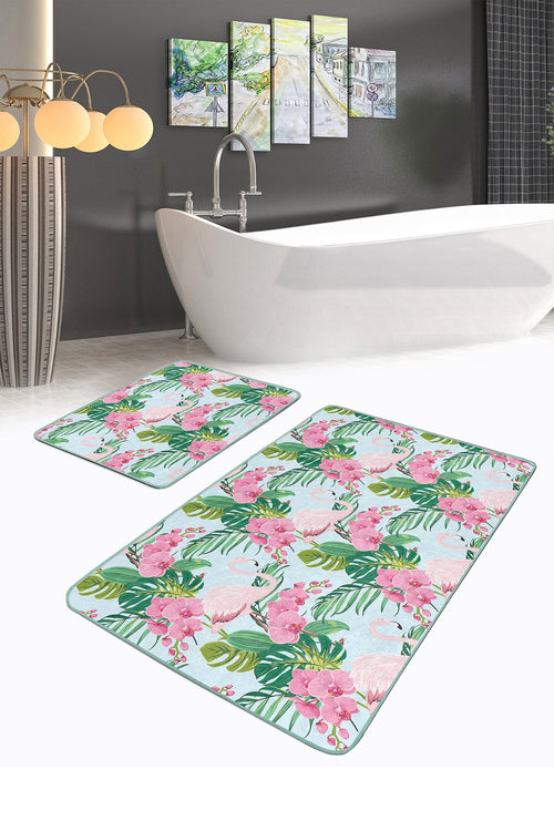 Set di 2 Tappetini da bagno antiscivolo Guven BPS517 Rectangle Multicolore, 100 x 60 cm / 60 x 50 cm (1)