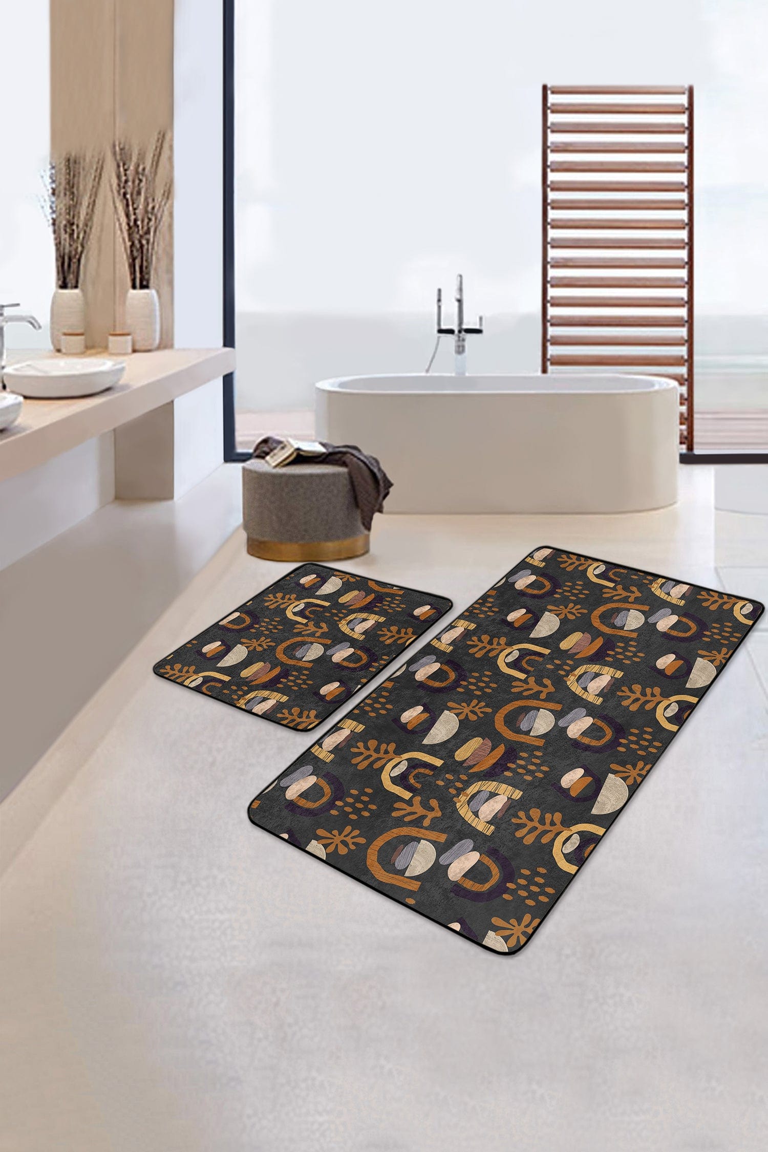 Set di 2 Tappetini da bagno antiscivolo Guven BPS520 Rectangle Multicolore, 100 x 60 cm / 60 x 50 cm (2)