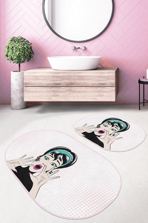 Set di 2 Tappetini da bagno antiscivolo Guven BPS523 Oval Multicolore, 100 x 60 cm / 60 x 50 cm