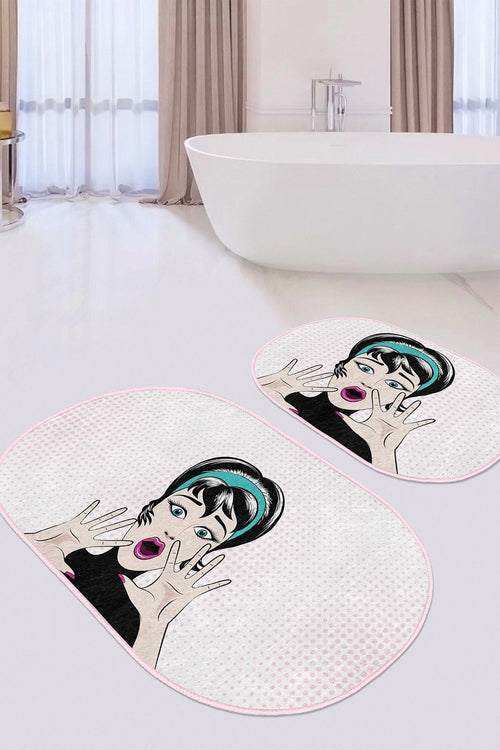 Set di 2 Tappetini da bagno antiscivolo Guven BPS523 Oval Multicolore, 100 x 60 cm / 60 x 50 cm (1)