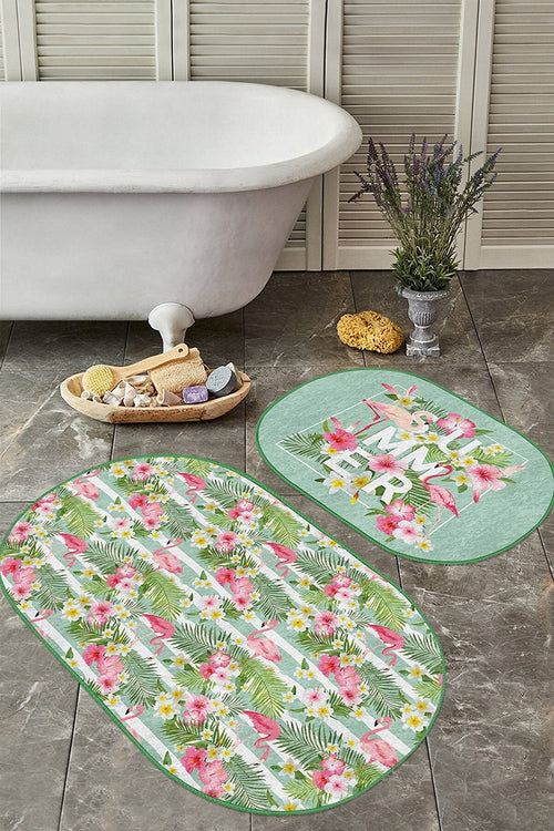 Set di 2 Tappetini da bagno antiscivolo Guven BPS524 Oval Multicolore, 100 x 60 cm / 60 x 50 cm