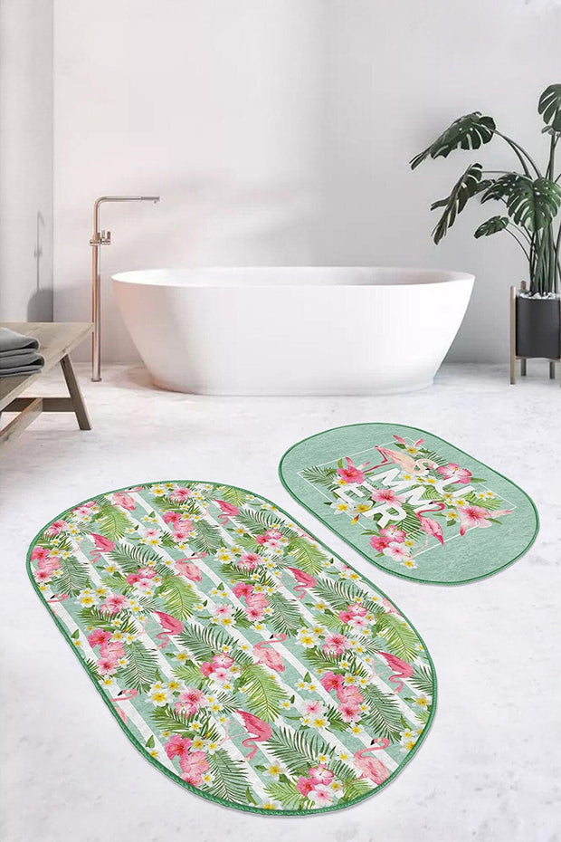 Set di 2 Tappetini da bagno antiscivolo Guven BPS524 Oval Multicolore, 100 x 60 cm / 60 x 50 cm (1)