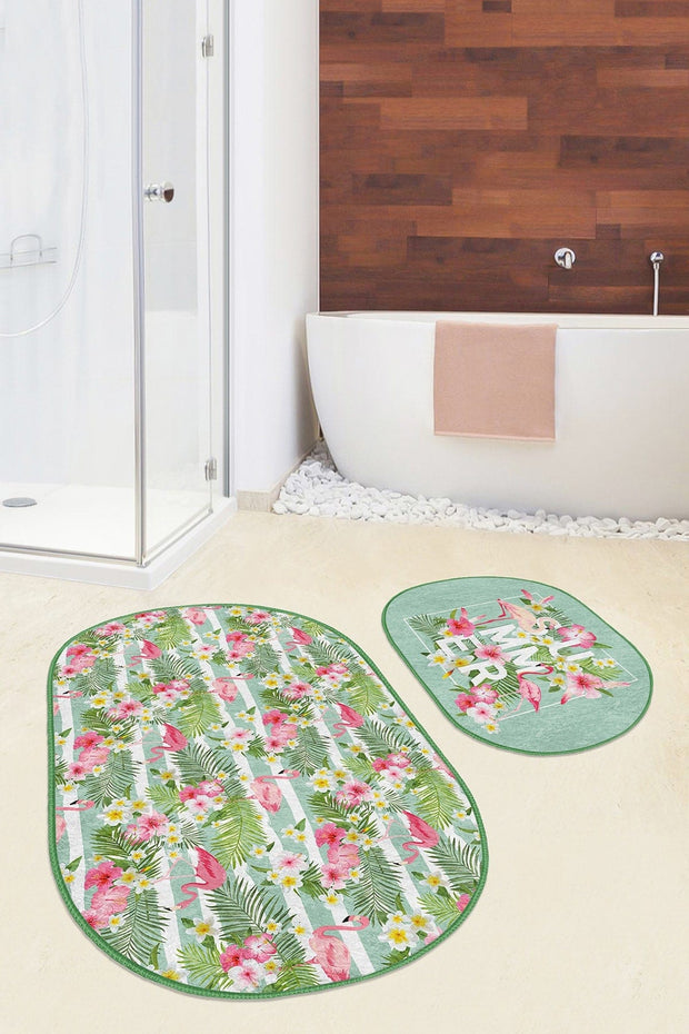Set di 2 Tappetini da bagno antiscivolo Guven BPS524 Oval Multicolore, 100 x 60 cm / 60 x 50 cm (2)