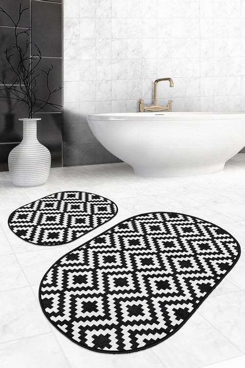 Set di 2 Tappetini da bagno antiscivolo Guven BPS525 Oval Multicolore, 100 x 60 cm / 60 x 50 cm