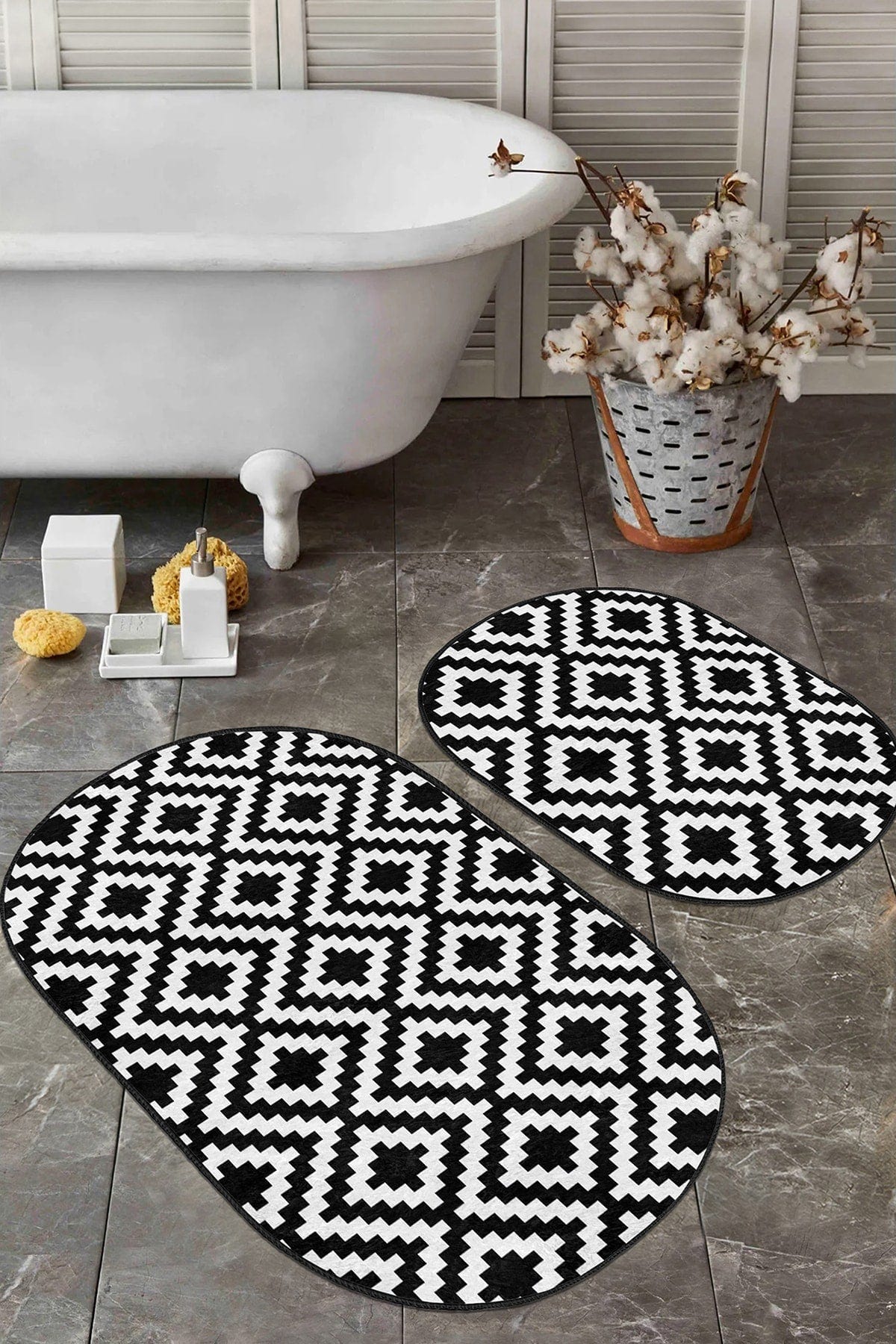 Set di 2 Tappetini da bagno antiscivolo Guven BPS525 Oval Multicolore, 100 x 60 cm / 60 x 50 cm (1)