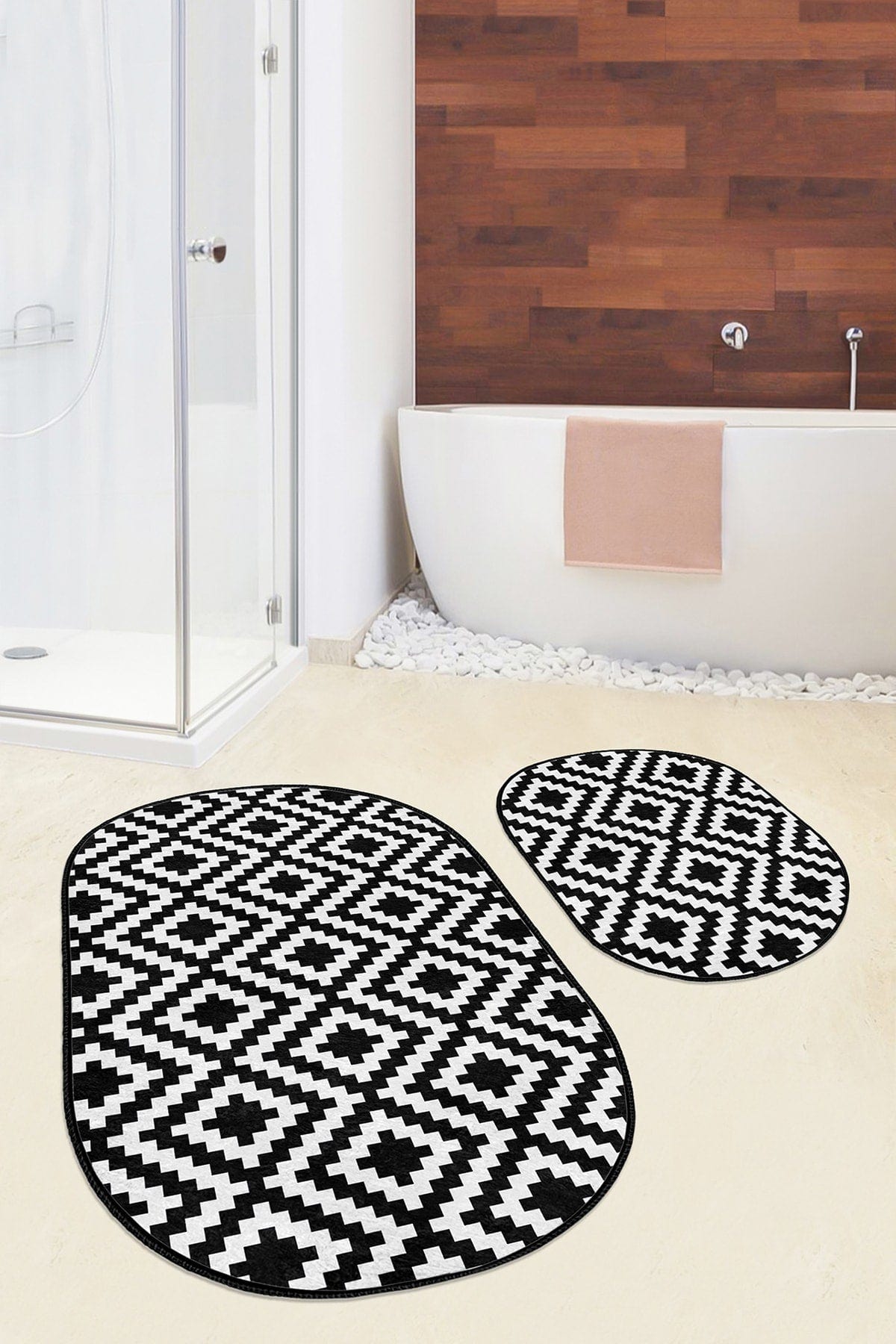 Set di 2 Tappetini da bagno antiscivolo Guven BPS525 Oval Multicolore, 100 x 60 cm / 60 x 50 cm (2)