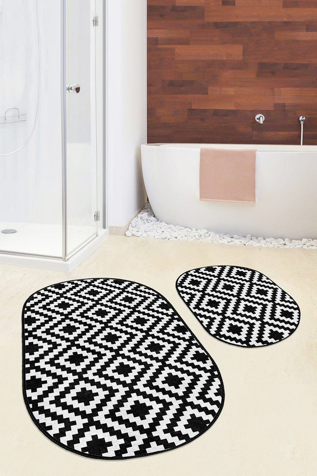 Set di 2 Tappetini da bagno antiscivolo Guven BPS525 Oval Multicolore, 100 x 60 cm / 60 x 50 cm (2)