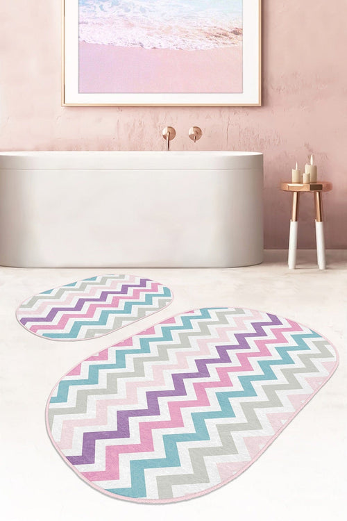 Set di 2 Tappetini da bagno antiscivolo Guven BPS526 Oval Multicolore, 100 x 60 cm / 60 x 50 cm (1)