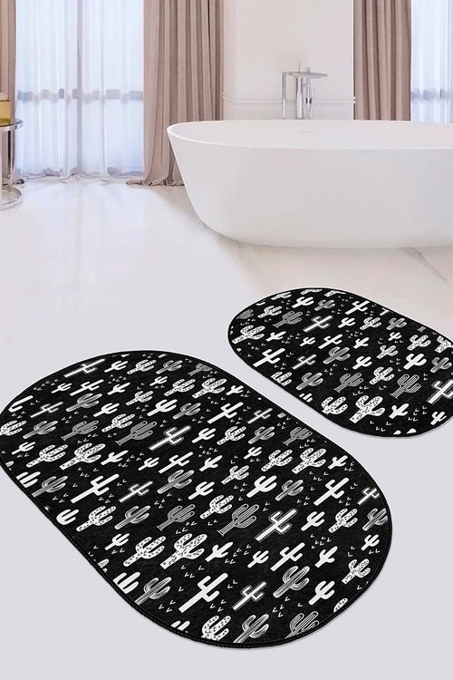 Set di 2 Tappetini da bagno antiscivolo Guven BPS527 Oval Multicolore, 100 x 60 cm / 60 x 50 cm (1)