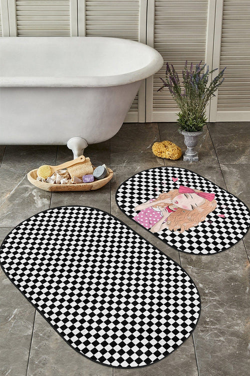Set di 2 Tappetini da bagno antiscivolo Guven BPS528 Oval Multicolore, 100 x 60 cm / 60 x 50 cm (1)