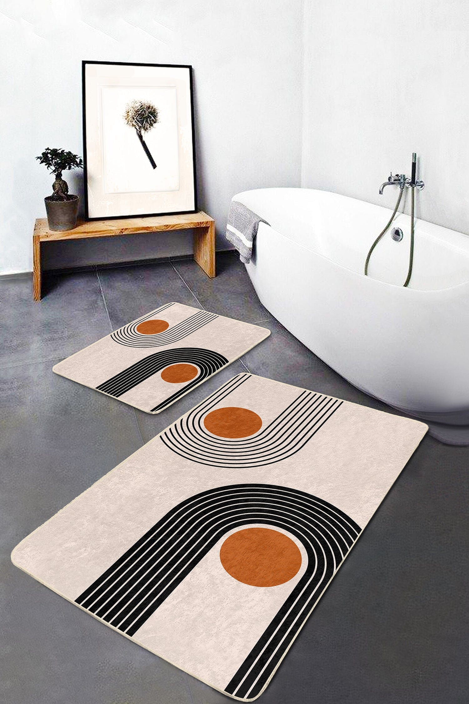 Set di 2 Tappetini da bagno antiscivolo Hande BPS359 Rectangle Multicolore, 100 x 60 cm / 60 x 50 cm