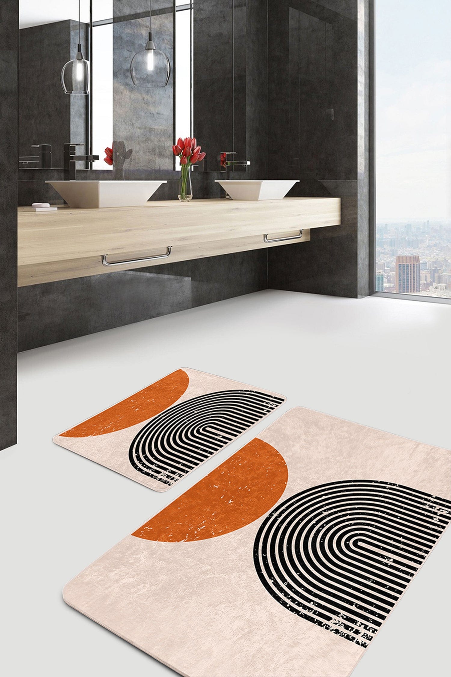 Set di 2 Tappetini da bagno antiscivolo Hande BPS360 Rectangle Multicolore, 100 x 60 cm / 60 x 50 cm (2)