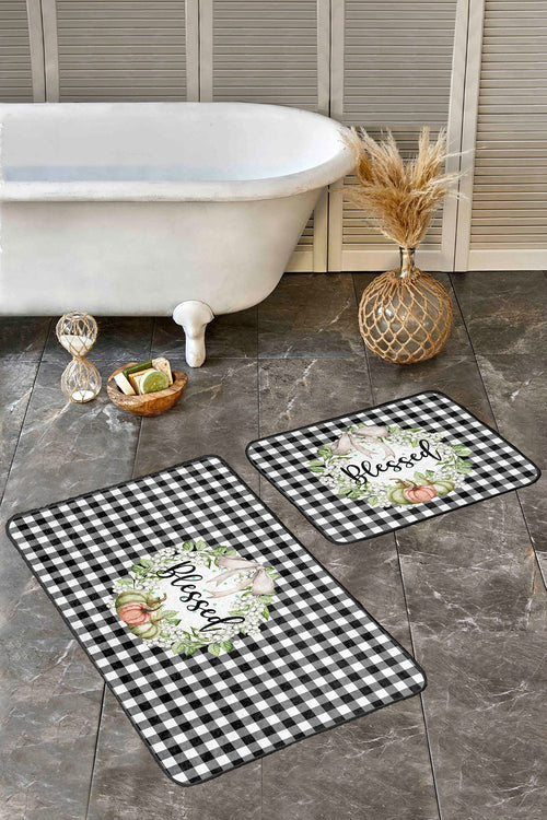 Set di 2 Tappetini da bagno antiscivolo Hande BPS378 Rectangle Multicolore, 100 x 60 cm / 60 x 50 cm