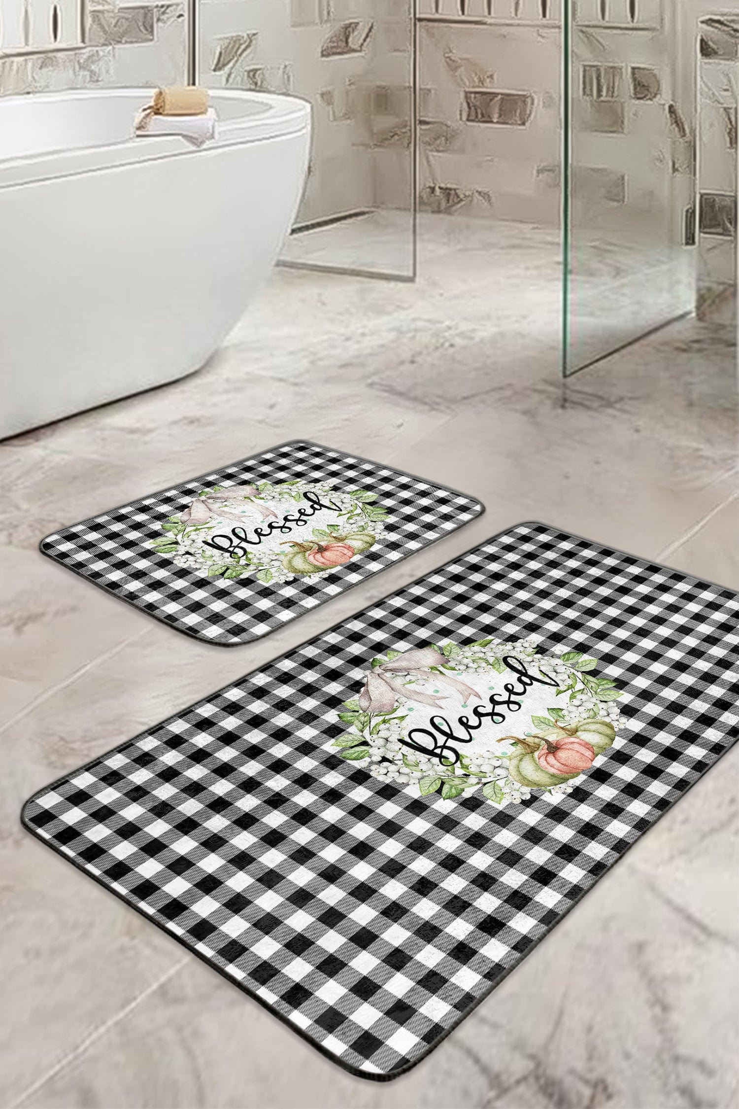 Set di 2 Tappetini da bagno antiscivolo Hande BPS378 Rectangle Multicolore, 100 x 60 cm / 60 x 50 cm (2)
