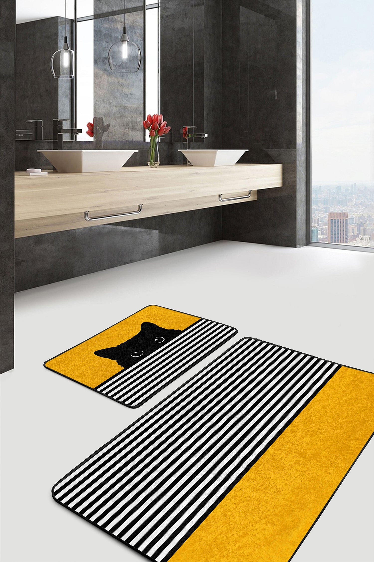 Set di 2 Tappetini da bagno antiscivolo Hande BPS434 Rectangle Multicolore, 100 x 60 cm / 60 x 50 cm (2)